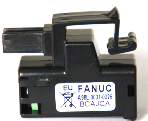 БАТАРЕЙКА ЛИТИЕВАЯ в корпусе с фиксатором FANUC A98L-0031-0026 Проволочный вывод + джек;  для питания модуля SRAM основной платы УЧПУ A98L-0031-0026  