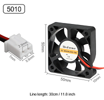 Вентилятор компьютерный DC12V, 50x50x10мм, 7 лопастей, разъем: фишка-2pin, 2pin, пластик, провод: 28см