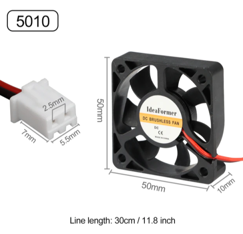 Вентилятор компьютерный DC12V, 50x50x10мм, 7 лопастей, разъем: фишка-2pin, 2pin, пластик, провод: 28см Вентилятор компьютерный DC12V, 50x50x10мм, 7 лопастей, разъем: фишка-2pin, 2pin, пластик, провод: 28см