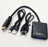 КОНВЕРТЕР HDMI в SVGA с усилителем  (In: HDMI (штек) ; Out: SVGA (гн) ) + Аudio-3.5 стерео L/R +microUSB-Питание в комплекте; для подключения