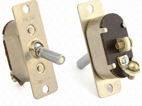 Тумблер, 2pin, 2xOFF-(ON) без фиксации, DC 27V 20A, под винт, 35,8x19x15,5мм, Фланец: 53.5х19мм, нормально разомкнут (ВН-45М)