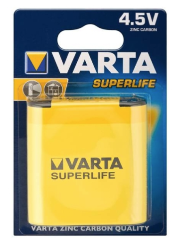 БАТАРЕЙКА  3R12 ( 2012/ BP1 ) 4,5V ( Угольно- цинковая)VARTA SUPERLIFE Плоская (квадратная) 07005 t экспл: -5 + 55°С Применение: настенные часы, будил