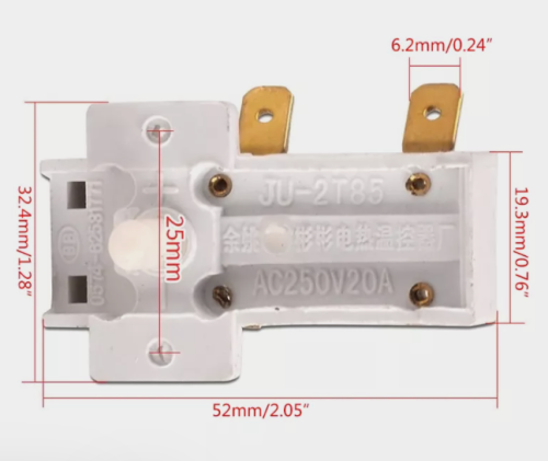 ТЕРМОРЕГУЛЯТОР+термостат 20-90C (0-90°С) 16A 2pin для обогревателя регулируемый биметаллический в пласт. корпус белый (20A 250V /16A 250V T100) (с вык фото 3