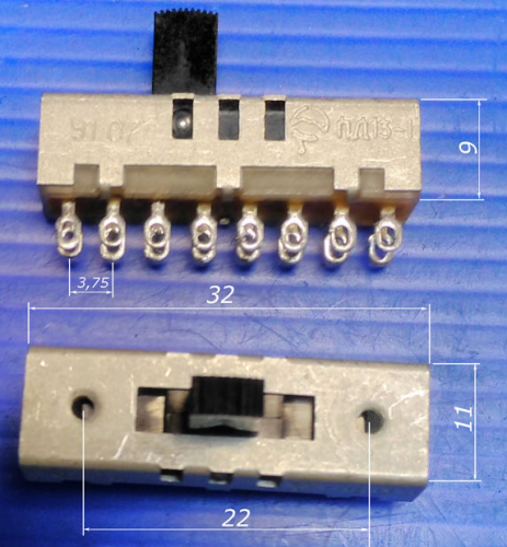 Переключатель движковый (ползунковый), 16pin, под пайку, 31x9,5x8,5мм, DIP, толкатель: черный (ПД13-1) Переключатель движковый (ползунковый), 16pin, под пайку, 31x9,5x8,5мм, DIP, толкатель: черный (ПД13-1)