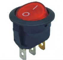 Клавишный переключатель круглый, 3pin, ON-OFF с фиксацией, AC 220/250V 6.0A, под клеммы 4.8мм, подсв.:красный, 17x12мм, d:20мм Фланец: 23мм, IP55, кор