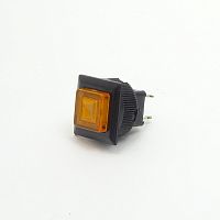 Кнопка квадратная, 4pin, OFF-ON с фиксацией, AC 220/250V 1.5A, подсв.:желтый, нормально разомкнут, толкатель: желтый, корпус: черный (DS-510-540)