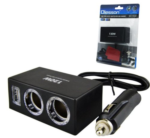 Раздвоитель гнезда прикуривателя с проводом (0,5м) In-CAR OLESSON 1522 Вх: DC12V-24V; Вых: 120W 1 гнездо (output) 12V USB 5V 1000mA; LED-подсветк Раздвоитель гнезда прикуривателя с проводом (0,5м) In-CAR OLESSON 1522 Вх: DC12V-24V; Вых: 120W 1 гнездо (output) 12V USB 5V 1000mA; LED-подсветк