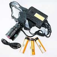 Фонарь головной св/диодный YYC-8115-PM10-TG;  POWERBANK; мощный светодиод TG, 1 режим свечения, ZOOM-фокусировка луча, дополнительный фонарь на отсеке