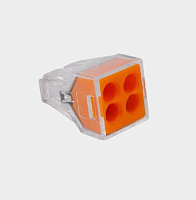 Клемма строительная на 4 проводника сечением 1,0-2,5мм2 24А (аналог WAGO 773-324) с плоско-пружинным зажимом; предназначена для соединения 2, 4 зачище