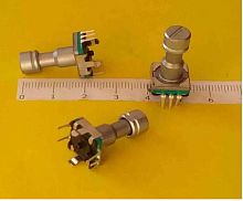 Энкодер  5pin  12х12х6мм  (L=18мм) металл. ручка, круг  без наката, с кнопкой  (33057) ( №25) Шаттл а/м    