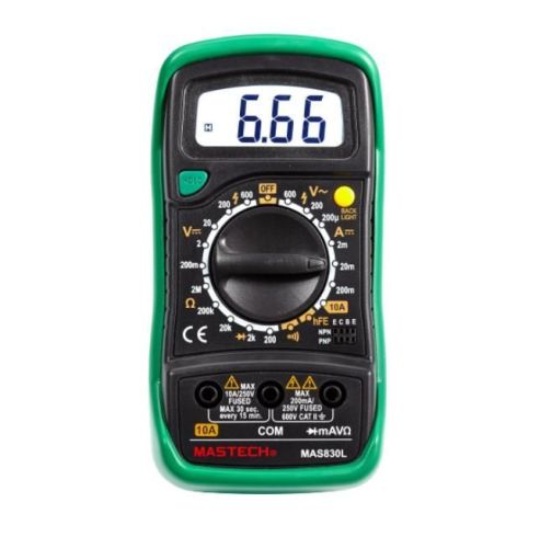 Мультиметр MAS-830L Mastech  ( Компактн.) Udc=200mV- 600V; Uac=200-600V; Idc=200mkA-10A; R=200oM-2MoM/ коэфф-т усил.транз. (1-1000) / звук.прозв.соед. фото 2