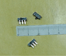 Переключатель движковый (ползунковый), 6pin, 2xON-ON с фиксацией, под пайку, 9x4x3мм, L=2мм, DIP угловой, корпус: черный (MSK22D18G2.2 )