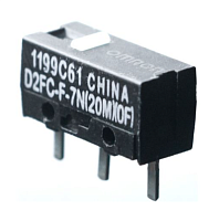 Микропереключатель, 3pin, ON-(ON) без фиксации, под пайку, 12,8x5,8x6,5мм, корпус: черный (D2FC-F-7N(20M)(OF))
