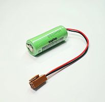 БАТАРЕЙКА ЛИТИЕВАЯ  17450 3V 2000mAh, Sanyo CR17450SE-R с резистором, с коричневым разъемом, FANUC A98L-0031-0012, FANUC A02B-0200-K102, FANUC A05B-26