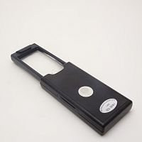 Лупа ручная 2,5Х/45Х (60x32мм/d=9мм) ДВОЙНАЯ С подсветкой (1 LED + фонарик + УФ диод-детектор) (батар.3шт. х R1130 в комплекте) Черная Складная Габари