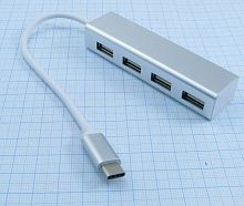 Разветвитель USB 2.0 (4 входа) 4port штекер TYPE-C "MR-41H 4USB"; 480mbps; с питанием; 500mA; L кабеля 0,14м; цвет: Белый; предназначен для подключени