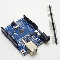 ARDUINO UNO R3 (CH340 chip) на м/контр.ATmega328(TQFP32); Uрабоч=5V; вхU(рек)=7-12V; цифр.вх/вых-14; аналог.вх-6; ток вх./вых-40mA; FLASH-32Кб(0,5Кб-з