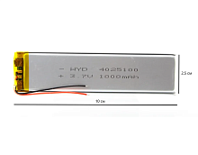 АККУМУЛЯТОР LP 4025100-PCM (100х25х4,0мм) 3,7v 1000mAh Li-Pol (с платой защиты- PCM), (элемент) провода под пайку