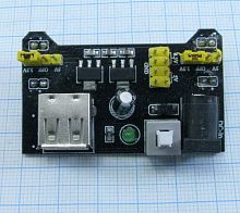 МОДУЛЬ Питания платы беспаечной MB-102  3,3V и 5V  со стабилизацией  Стаб. пост.напряж. Вх: 6,7-9V; Два вых.: 3,3 и 5V; max суммарн.ток нагрузки двух 