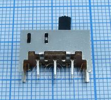 Перекл. Движковый 6 PIN (2гр.x3pin) SS-23E ON-ON 0.3A 50V DC 2 положен. (16х6,7x6,8мм.) толкатель GB (h5х3х2,5мм) вертик. монтаж, корп. метал. №34