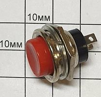 Кнопка круглая, 2pin, OFF-(ON) без фиксации, AC 220/250V  1.0A, под гайку М16, d:18,5мм, нормально разомкнут, толкатель: красный, корпус: стальной (D-