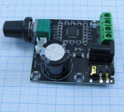 МОДУЛЬ: Аудио Усилитель Цифр, 2-канальн.(15W+15W)  на м/сх PAM8610 Uпит=12V; с регулятором и разъёмами; габар.:48x45мм,   фото 4