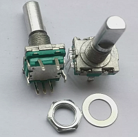 Энкодер  5pin 11,7х13,5мм, ручка мет. под спил D=6 L=20мм. крепеж п/гайку М7 (дискр.=20) п/круг 6мм