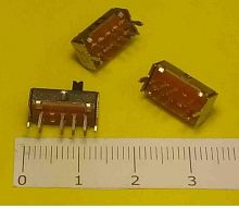 Перекл. Движковый 8 PIN (2гр.x4pin) SS-15P3 ON-ON 0.3A 50V DC 3 положен. (12,6х7x4мм.) толкатель VA (h4х2х2мм) вертик. монтаж, корп. метал.  №38