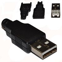 Разъем USBA-AM ( Штекер на кабель )( тип А ) ver.2.0, с корпусом: прямой, цв: черн. ( инд-25. USBA-SPB, Штекер-HW-MC ) эф*110056