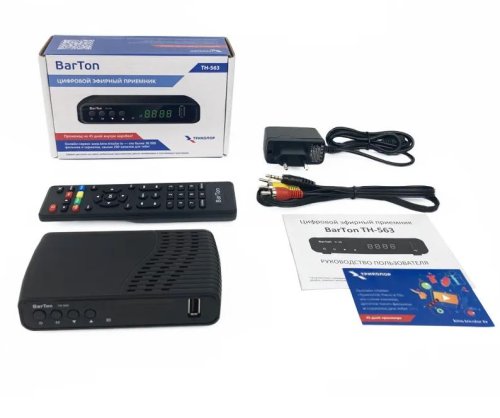 Цифровая ТВ приставка BarTon TH-563 (ресивер ) (DVB-T2 ) Процессор:MSD7T01/ диспл: Внеш.Б.П. 5v/ 1.5.A;USB2.0 ( запись ); тюнер R836; видео дек: MPEG Цифровая ТВ приставка BarTon TH-563 (ресивер ) (DVB-T2 ) Процессор:MSD7T01/ диспл: Внеш.Б.П. 5v/ 1.5.A;USB2.0 ( запись ); тюнер R836; видео дек: MPEG