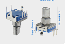 Энкодер  5pin 11,7х12х4,5мм  SMD  (L=12mm) (на 30 положений, 3+2pin,  мет.ручка d-6мм , п/круг,