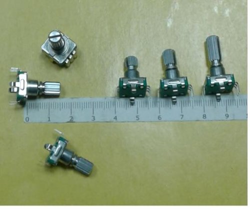 Энкодер 5pin 12х12х4,5мм (L=15мм) (№19.1 с кнопкой EC11-1SD5x4,5-L15 KQ) ручка мет. круг ,накатка ,разрезная D=6 (дискр.=30) без резьбы Шаттл а/м  фото 2