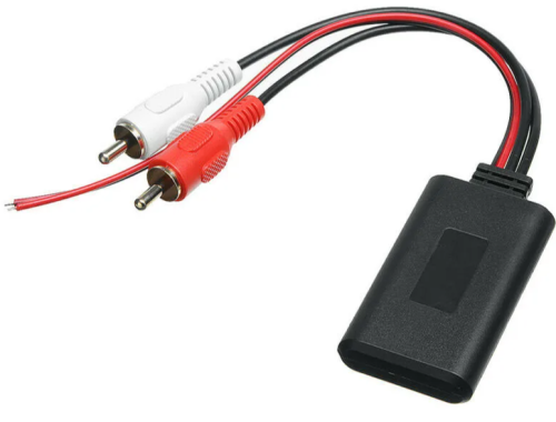 Автомобильный беспроводной Bluetooth адаптер CZWXLYMK 5-12V индикатор 53х30х10мм (2RCA штекер + 2 провода питание-18см) черный