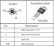 Симистор 16A BTA16-800CW(BTA16-800CWRG)  TO220
