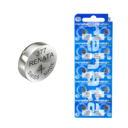 БАТАРЕЙКА 377 SR626SW <RENATA> (SR626, SR66, G04, AG4) 1,55V 24mA, (BL-10), Silver Oxide (Серебряно-Цинковая) ( 0% Mercury ); дисковая: 6,8х2,6мм. 