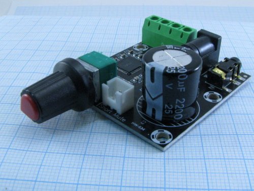 МОДУЛЬ: Аудио Усилитель Цифр, 2-канальн.(15W+15W)  на м/сх PAM8610 Uпит=12V; с регулятором и разъёмами; габар.:48x45мм,   фото 2