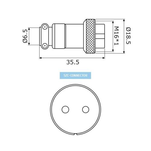 РАЗЪЕМ GX16 16M-2A (D16mm) 2PIN ГНЕЗДО НА КАБЕЛЬ под пайку металл. (1-561-2 Разъем MIC 2P) (ответная часть штекер GX16 16M-2B 12419/16M-2 12669) фото 2