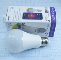 Умная LED лампочка Wi-Fi HIPER IoT A61 RGB; форма лампы: A60; тип цоколя: E27; поверхность лампы: матовая; технология: SMD LED RGB 