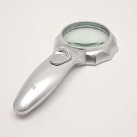 Лупа ручная 6Х (d=65мм) TH-600555 С подсветкой (6 LED) (2 батар. х R03/AAA в комплект не входят) Круглая С ручкой Серебристая