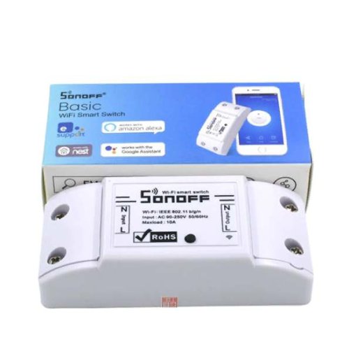 Wi-Fi реле Sonoff Basic, 1 канал 220V частота WiFi: 2.4 GHz; AC 90-250V (50-60Hz); max ток:10A; предназ. для управления розеткой или выключателем на у