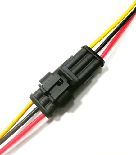 Разъем герметичный 3-х контактный (3PIN) (IP67) AMP КОМПЛЕКТ(штекер+гнездо) с проводами(красн/черн/желт) сеч.0.75мм*(18AWG 200мм) серия:1.5 (DJ7031-1. фото 7