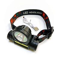 Фонарь голов. св./диодный "108" 1LED+1COB; 3W;  3 реж.свеч: 100% / стробоскоп / COB; неразборный корпус: пластик; встр. аккум.; кабель USB-MicroUSB