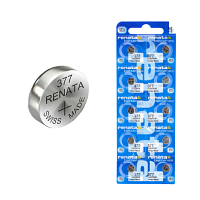 БАТАРЕЙКА 377 SR626SW <RENATA> (SR626, SR66, G04, AG4) 1,55V 24mA, (BL-10), Silver Oxide (Серебряно-Цинковая) ( 0% Mercury ); дисковая: 6,8х2,6мм. 