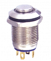 Антивандальная кнопка, 4pin, OFF-(ON) без фиксации, AC 220/250V  2.0A, под гайку М12, под пайку, подсв.:синий, Фланец: 14х18мм (SC-986, GQ12H-10E-B-3V