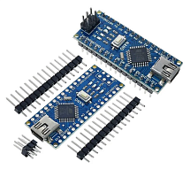 ARDUINO Nano v3.0 (CH340)  ATmega328 (TQFP32), напряж. пит.- 5 V, Преобразователь USB-TTL: вых.- 14, аналог. вых.- 8,флеш 32 Кб. ОЗУ -