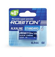 БАТАРЕЙКА  6V 4LR44 (476A/ A544/ V4034PX/ PX28A/ 476AF-2C1)  140mAh Alkaline  ROBITON STANDARD 0% ртути; габариты: 13х25,2мм; t экспуат: -30°C..+50°C 