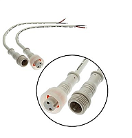 Разъем герметичный 2-х контактный (2PIN) (IP67) КОМПЛЕКТ (штыревая+гнездовая часть)БЕЛЫЙ обрезиненный пластик на кабеле 20см; (22AWG) (Герметич. разъе