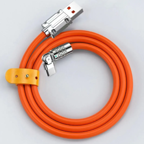 КАБЕЛЬ USB-AM / USB x Type-C (штекер поворотный 180* (цинковый сплав) ) ViewSonic 3C  6A(до 120W)  1.5М ; Круглый; d=5.4мм; с подсветкой  цв:Оранжевый