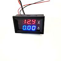 Вольтметр- амперметр цифр. встраив. I=0-10A, Uизм=0-100v ( ±1% ); 3-х разрядн- 2 ряда цифр   ; Uпит=4,5-30v;  (красно- синие; выс=7,2мм )
