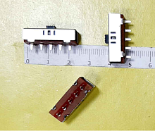 Переключатель движковый (ползунковый), 5pin, ON-ON, под пайку, 24x8x7мм, L=3мм, DIP, корпус: стальной (SS22L15G8)